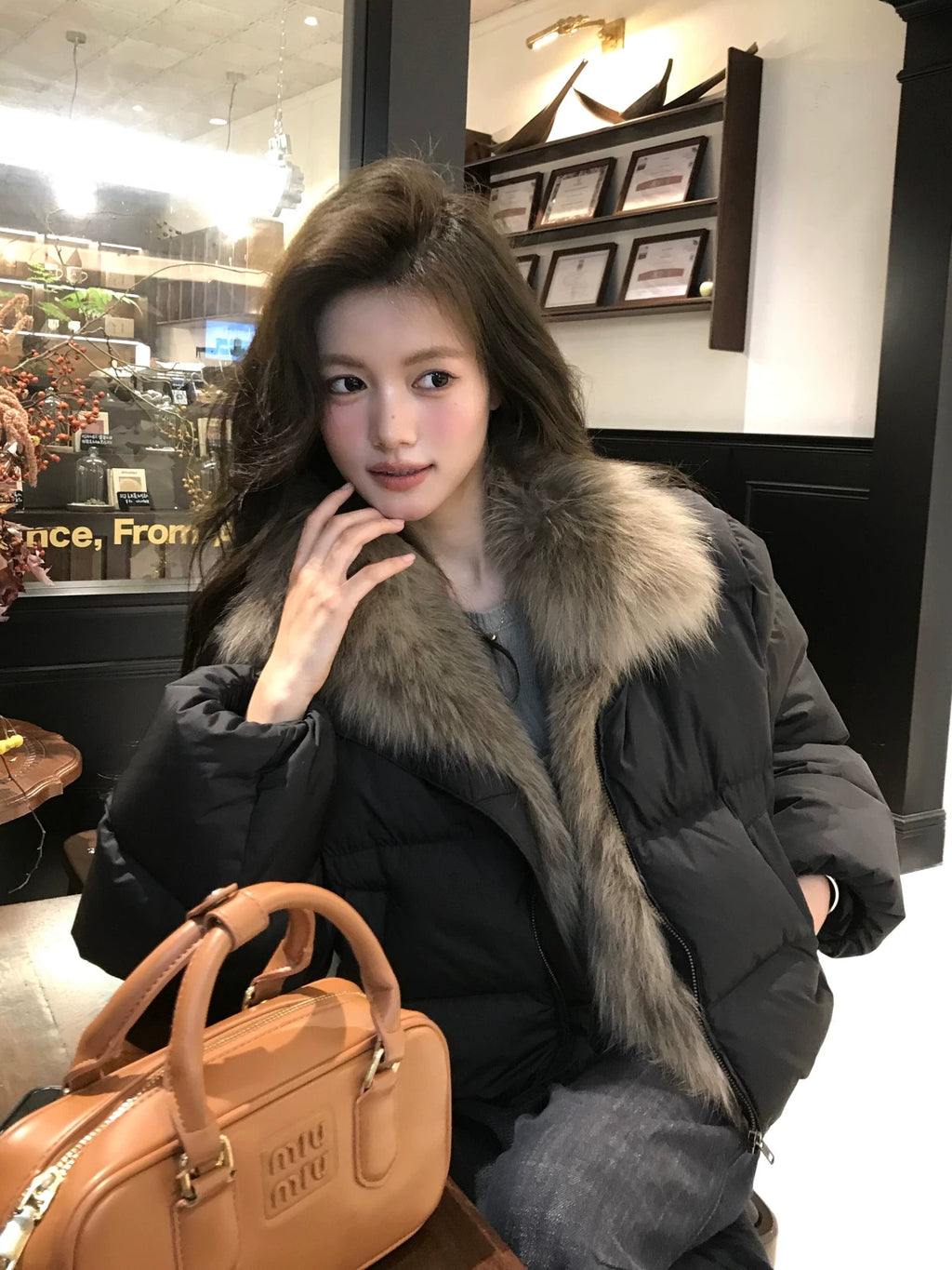 🐾拼接短版羽絨仿狐狸毛領口加厚外套