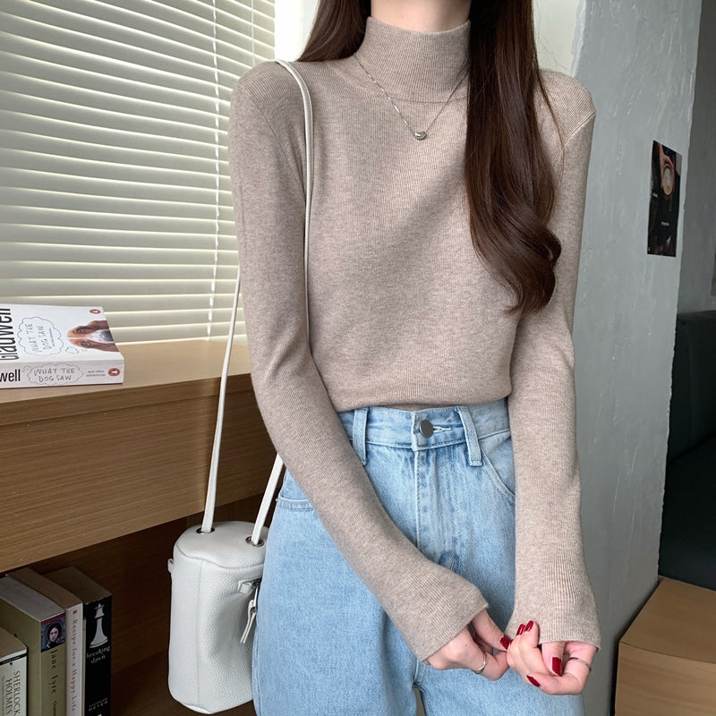 修身內搭半高領針織打底衫毛衣女