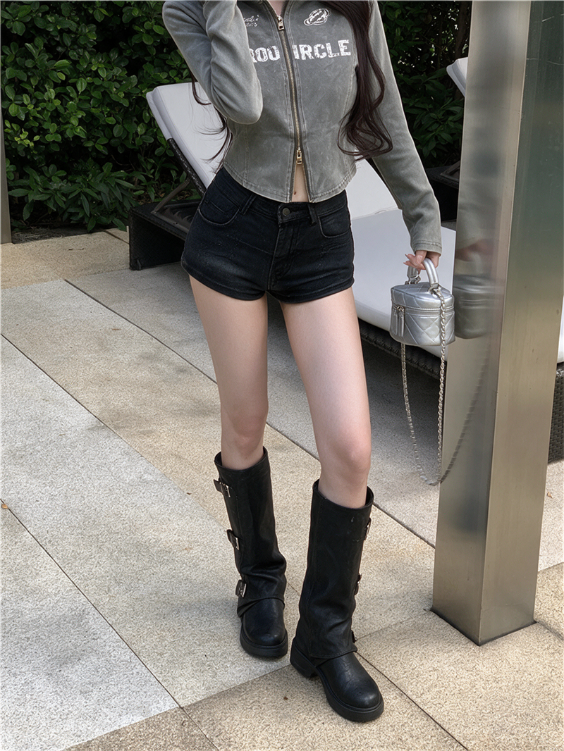 美式水洗立領拉鏈印花字母外套