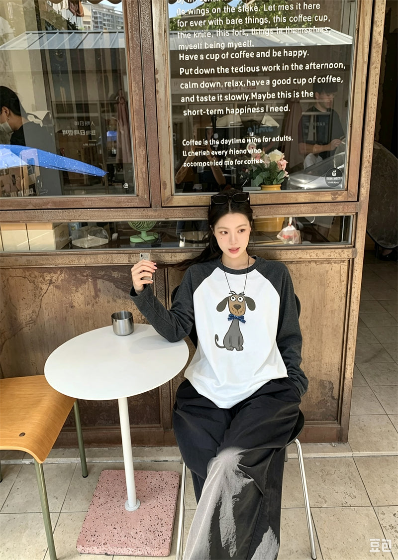 法式酷辣狗狗寬版休閒大學t