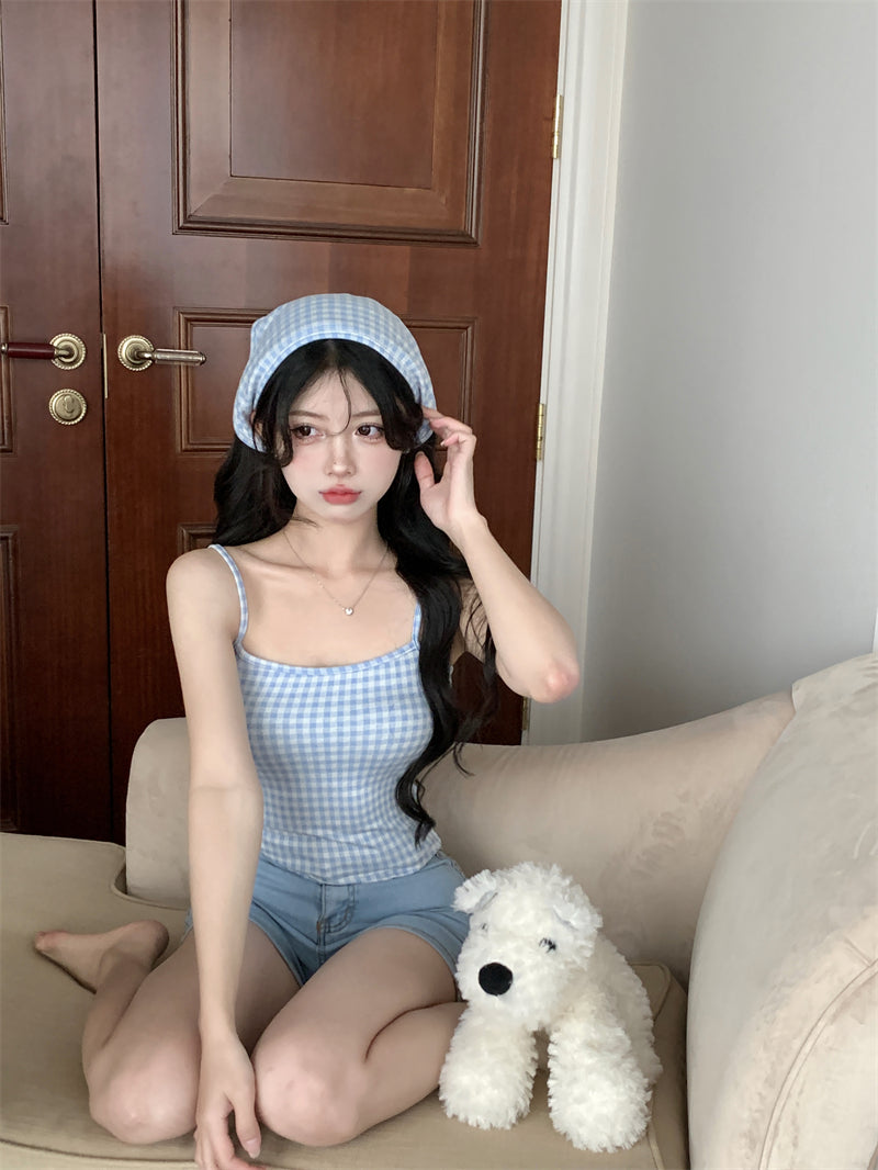 少女甜美可愛修身彈力吊帶
