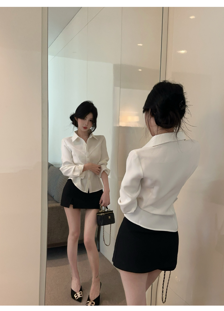 純欲性感收腰白襯衫