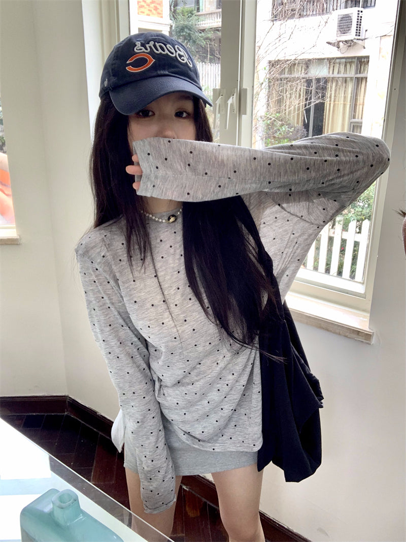 韓系波點防曬休閒上衣