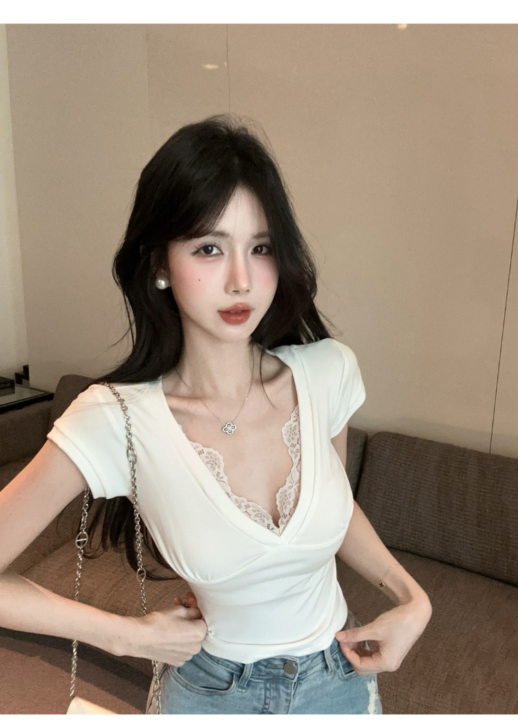 純欲V領蕾絲上衣