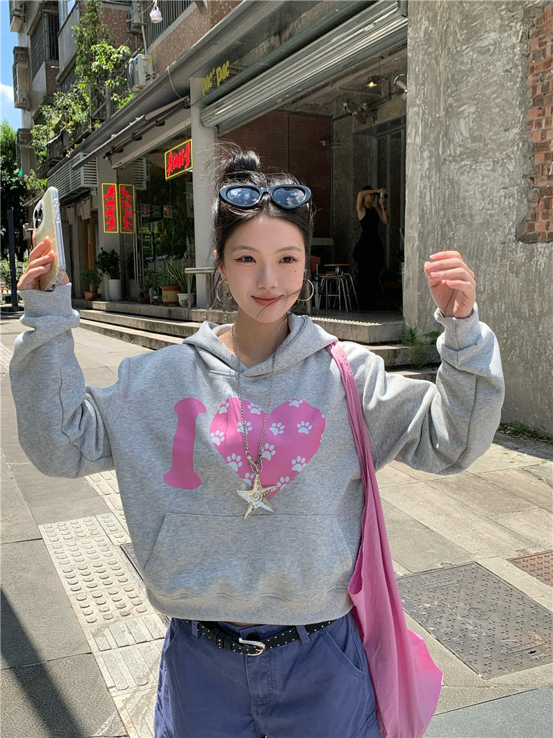 韓系可愛風愛心印花連帽衛衣