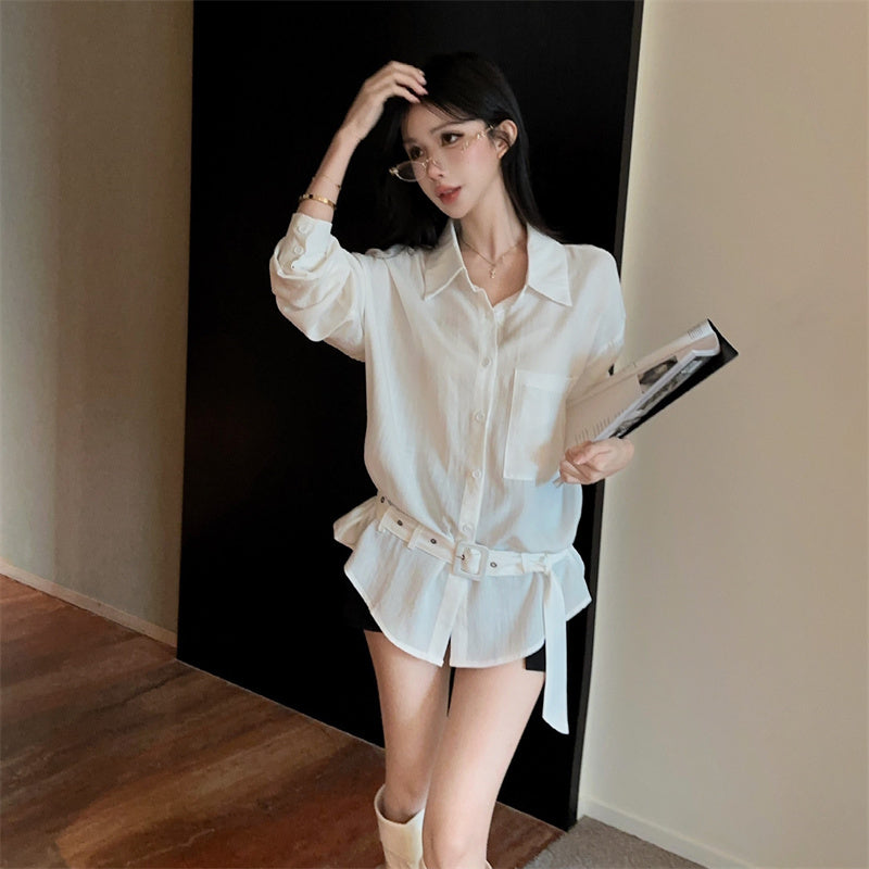 白色設計感氣質辣妹襯衫