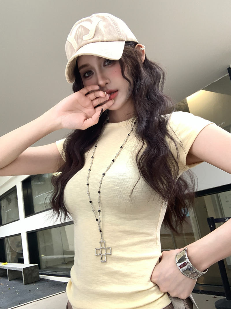 辣妹簡約基礎款正肩圓領上衣