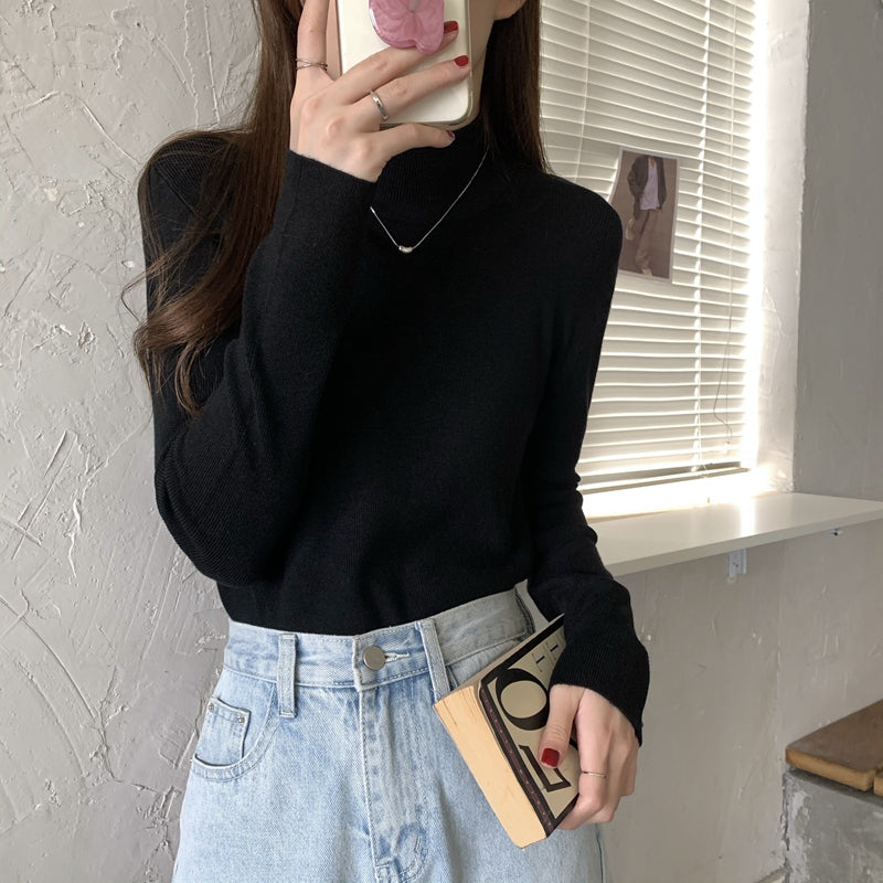 修身內搭半高領針織打底衫毛衣女