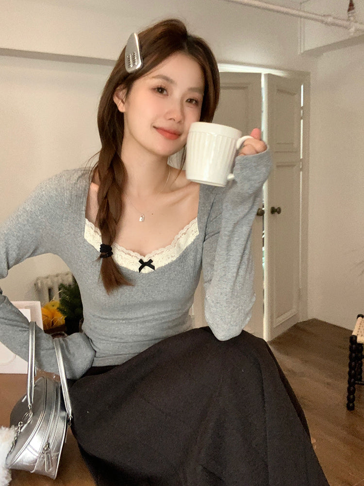 小香風質感拼接蕾絲上衣