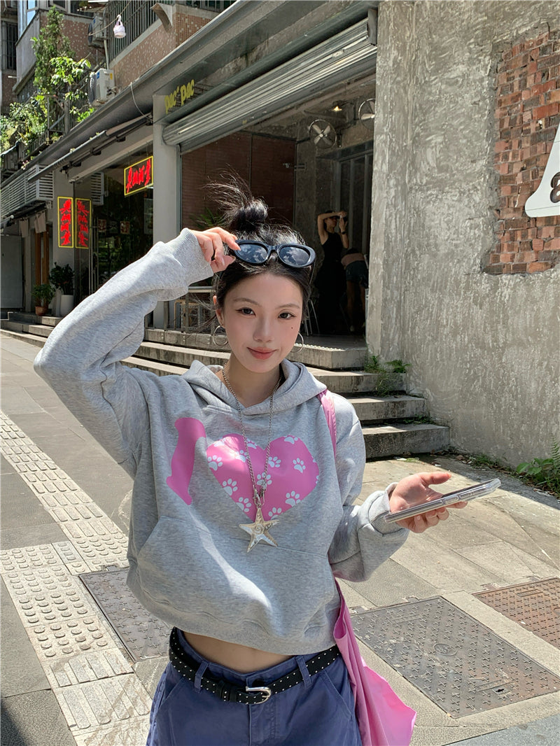 韓系可愛風愛心印花連帽衛衣