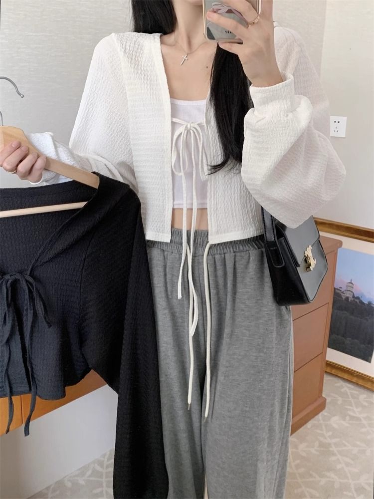 休閒百搭綁帶薄款開衫短外套