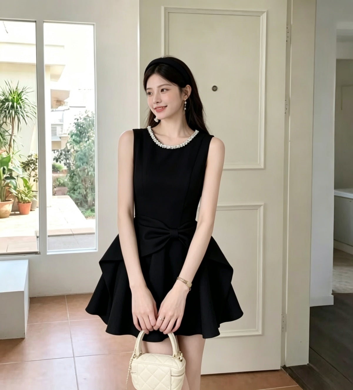 千金風優雅蝴蝶結高級感連衣裙