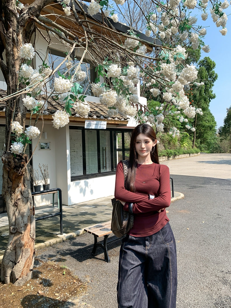復古百搭U領背心兩件套上衣