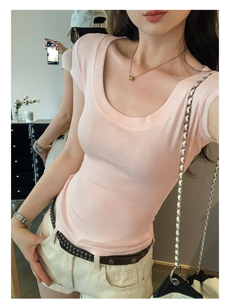 氣質U領短款上衣