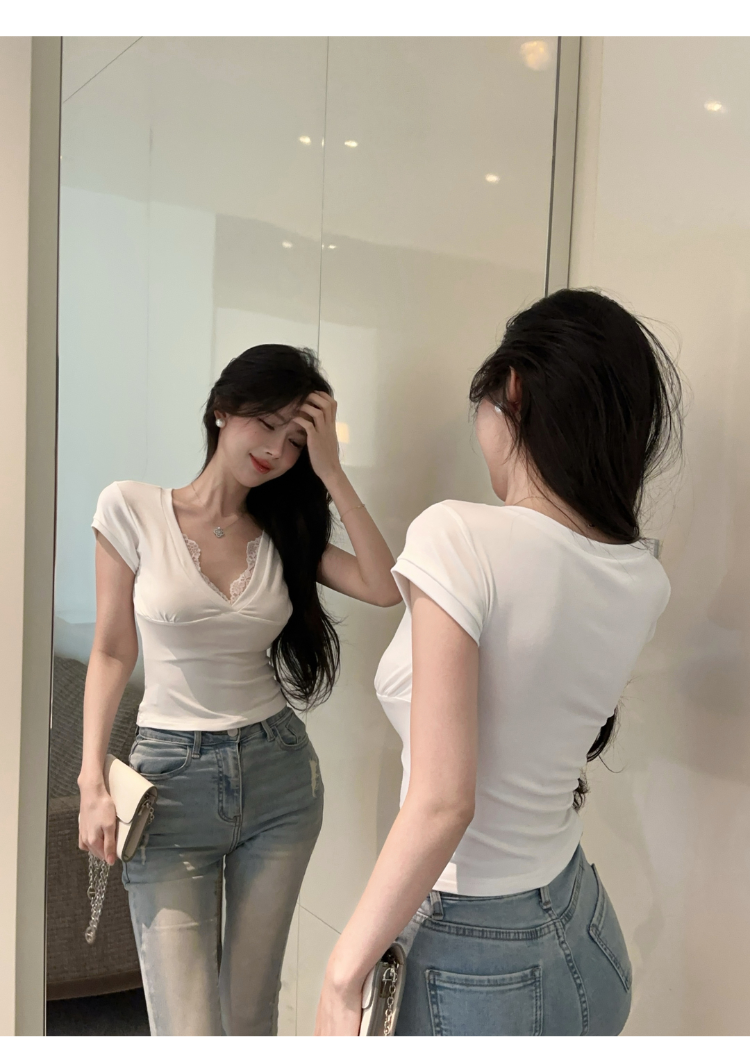 純欲V領蕾絲上衣