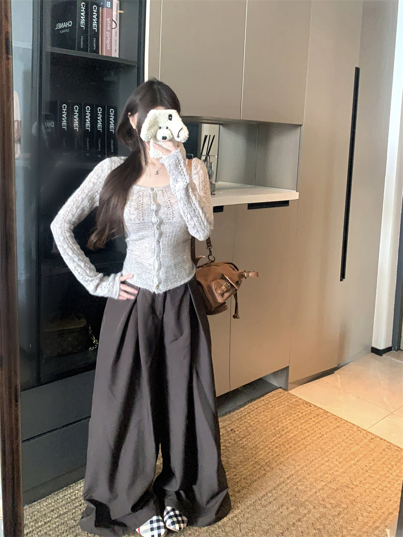 溫柔風圓領麻花拼接休閒上衣