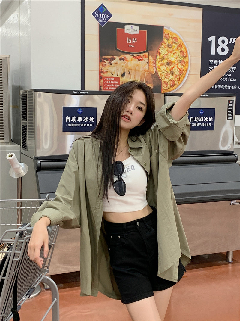 純色寬松休閒防曬襯衫外套