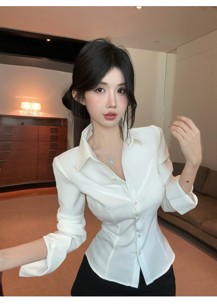 純欲性感收腰白襯衫