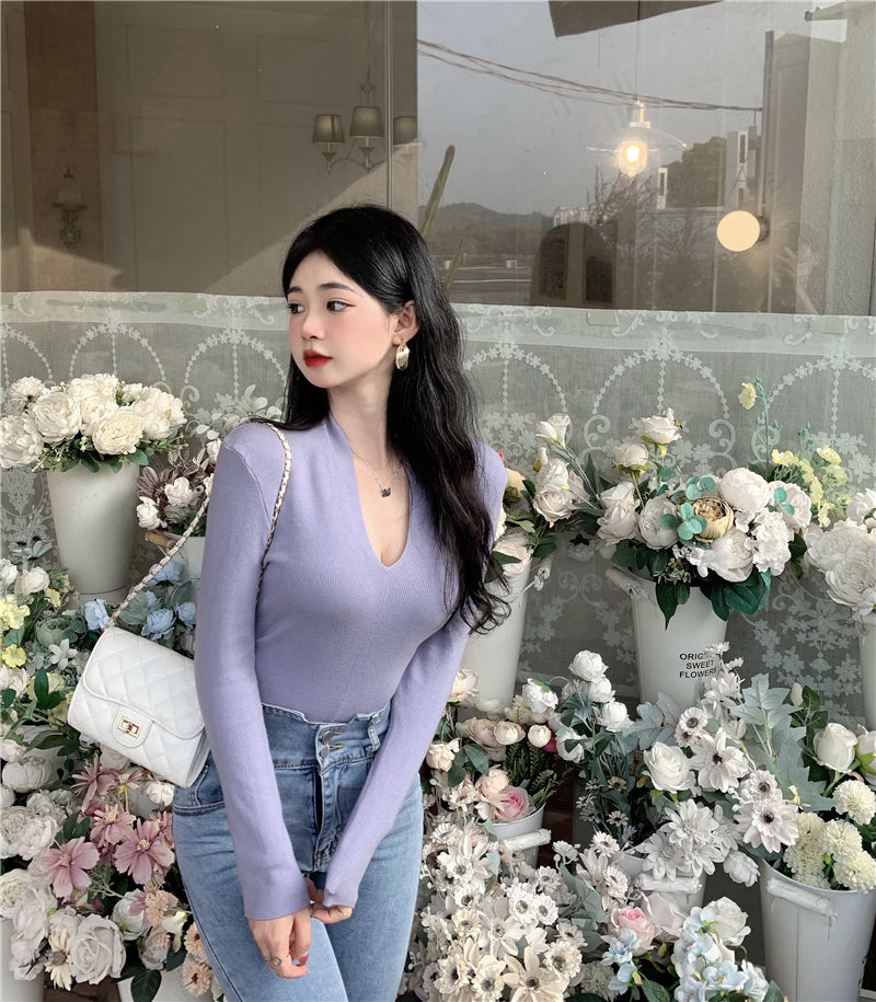 百搭V領純色修身上衣