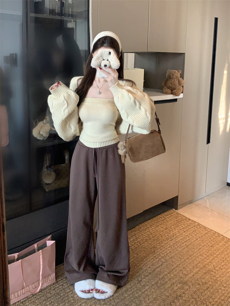 純欲風高級感抹胸毛織背心套裝