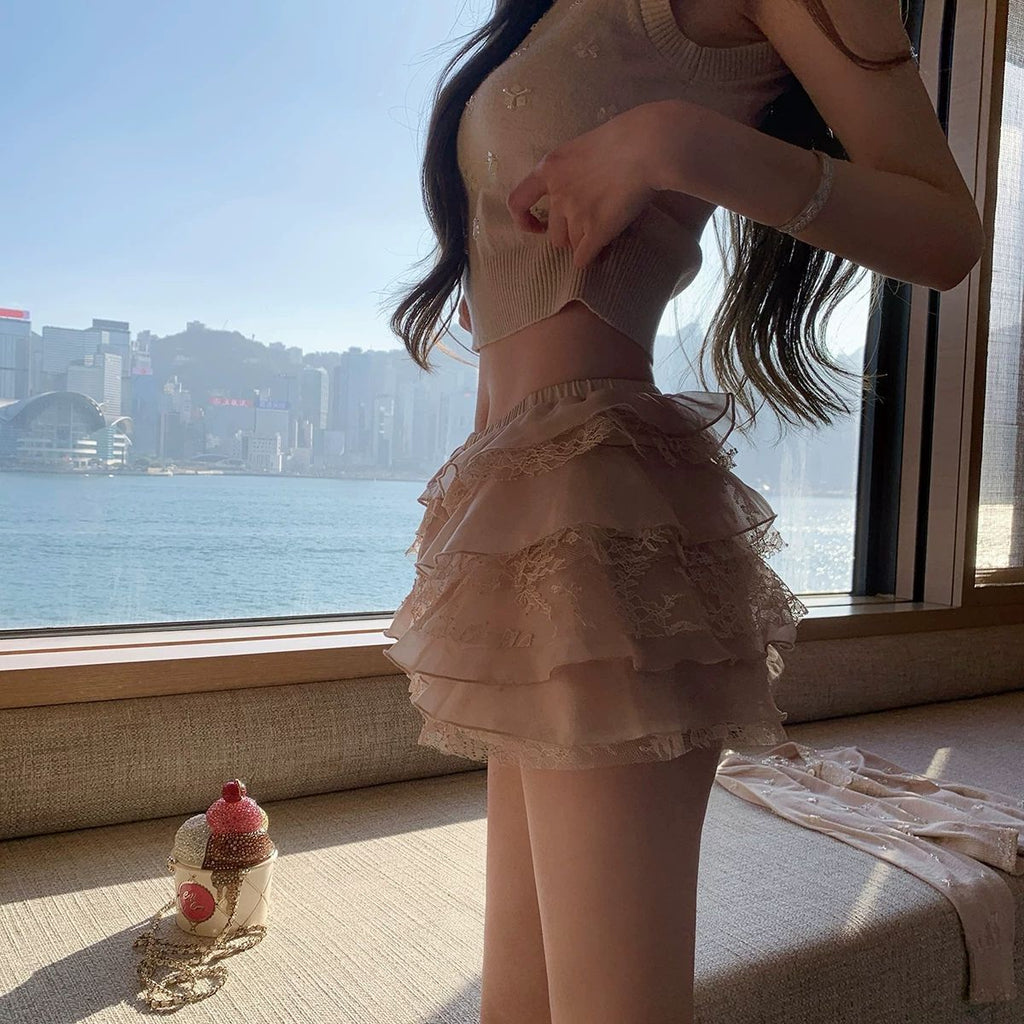 氣質少女蕾絲蓬蓬半身裙