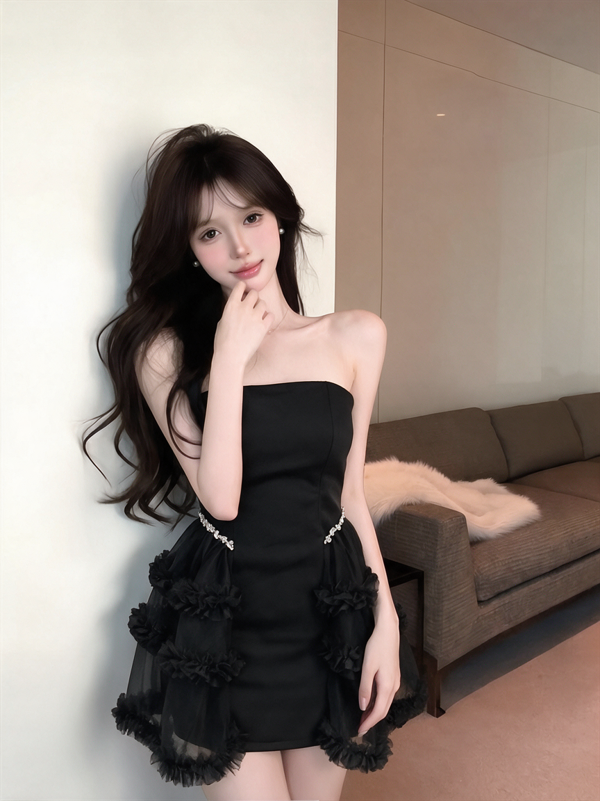 高級感氣質抹胸蓬蓬連衣裙