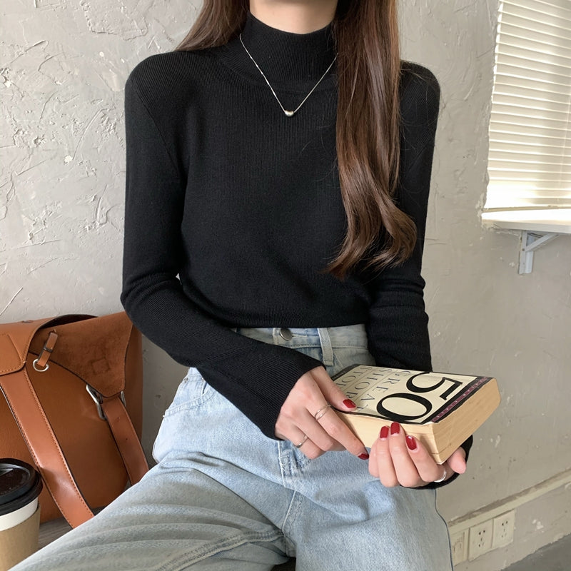 修身內搭半高領針織打底衫毛衣女