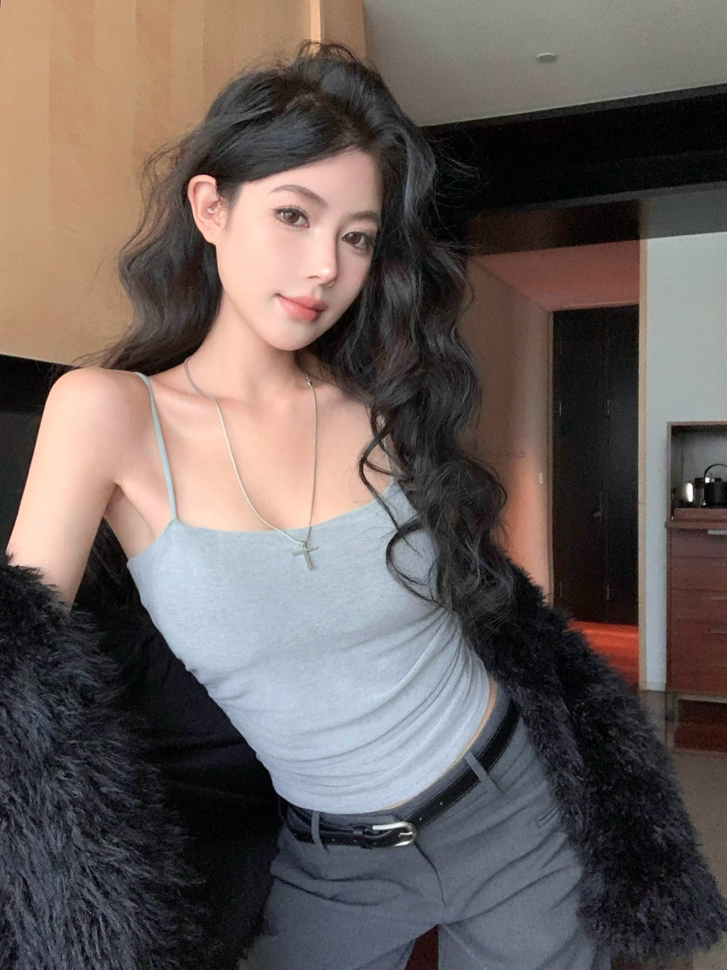 純欲性感吊帶內搭帶胸墊打底衫