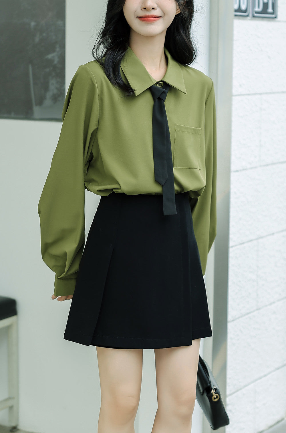 學院風質感長袖襯衫