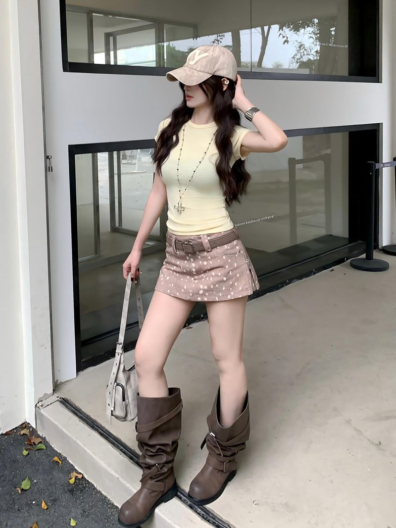 辣妹簡約基礎款正肩圓領上衣