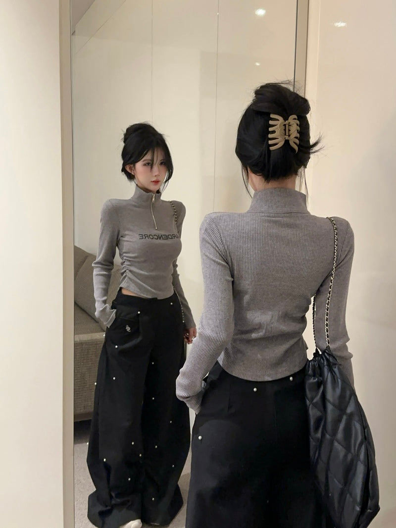 辣妹時尚長袖字母印花上衣