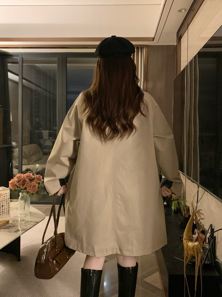 🐾拼接撞色卡其風衣外套💕春秋必備中長版外套