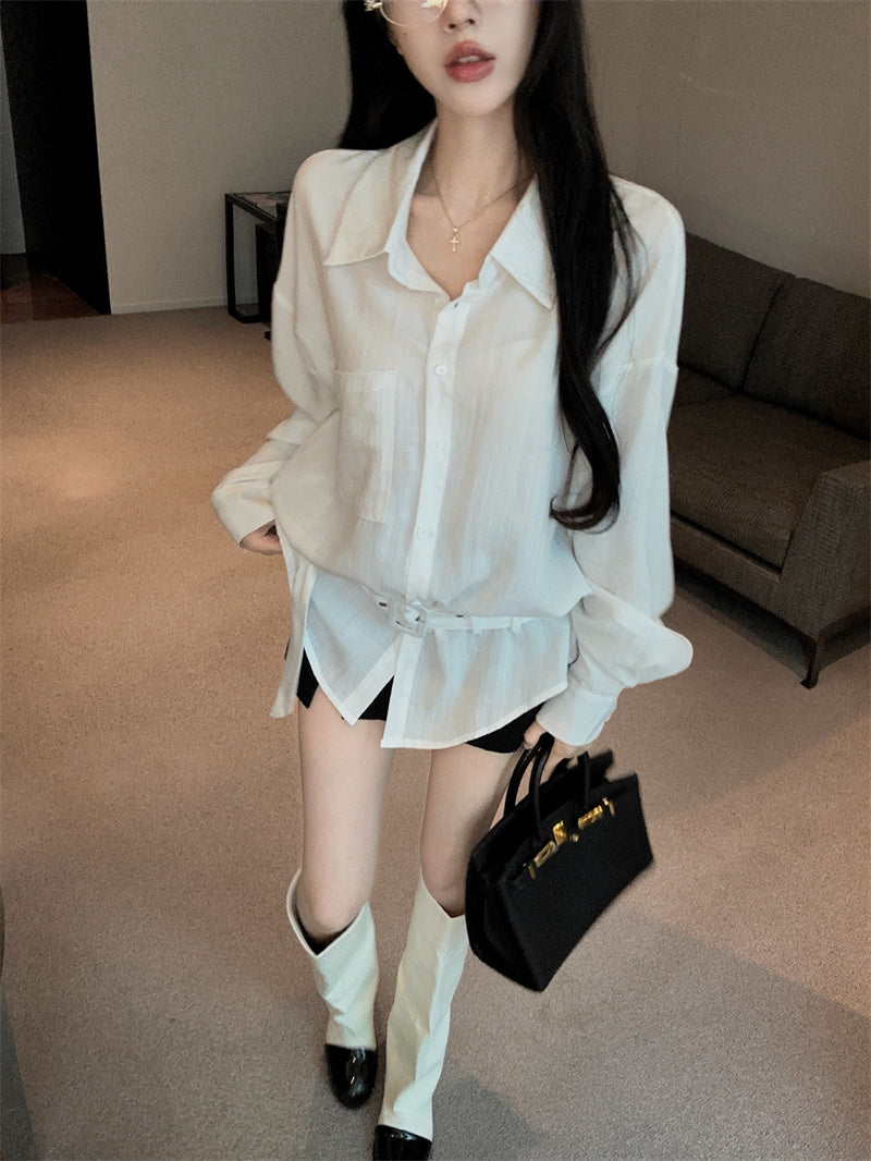 白色設計感氣質辣妹襯衫