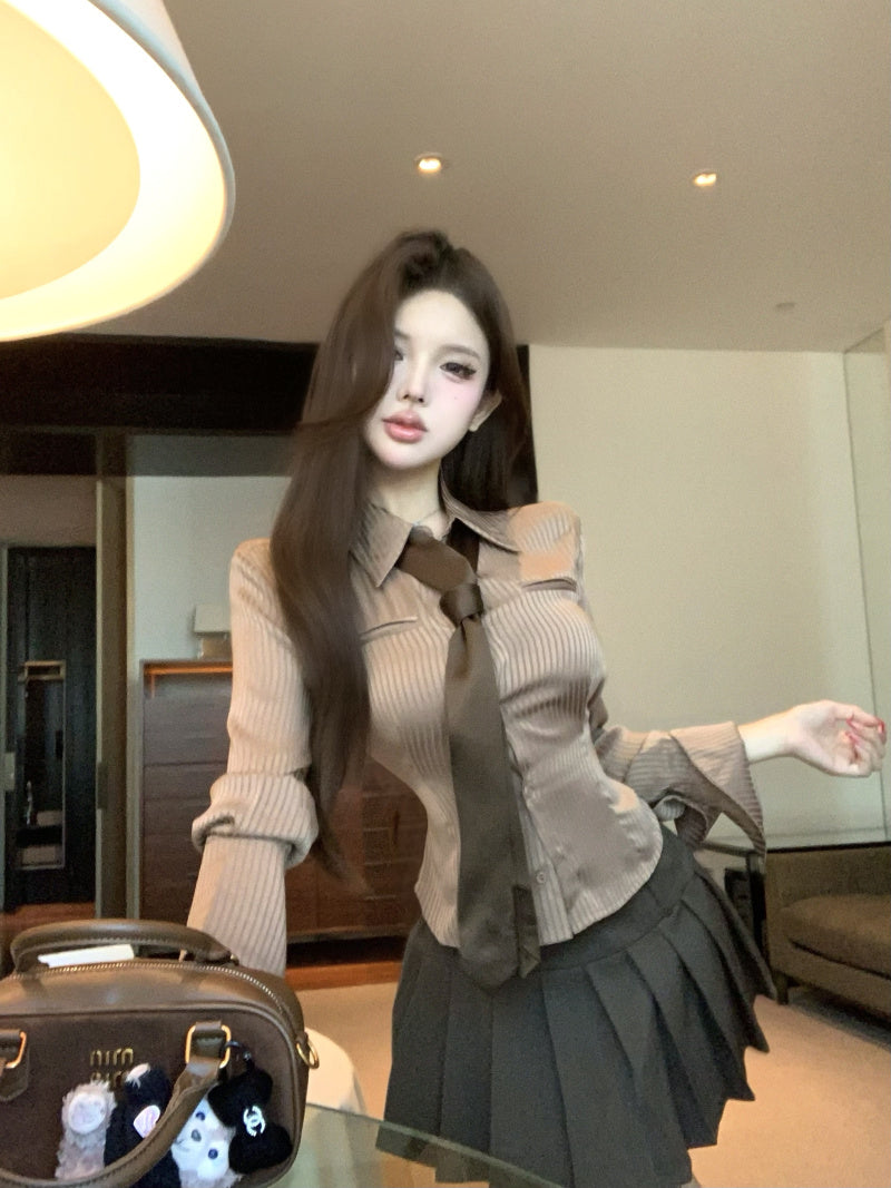 優雅高級感收腰顯瘦條紋襯衫
