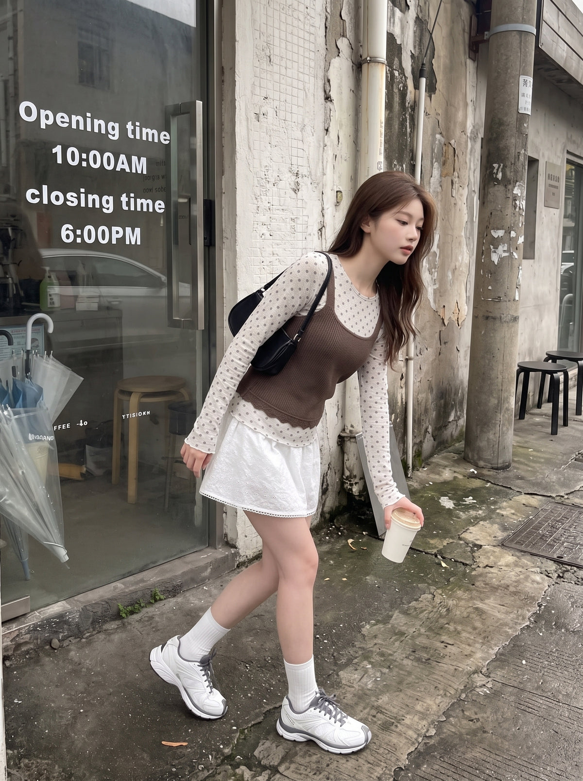可愛風波點吊帶背心兩件套