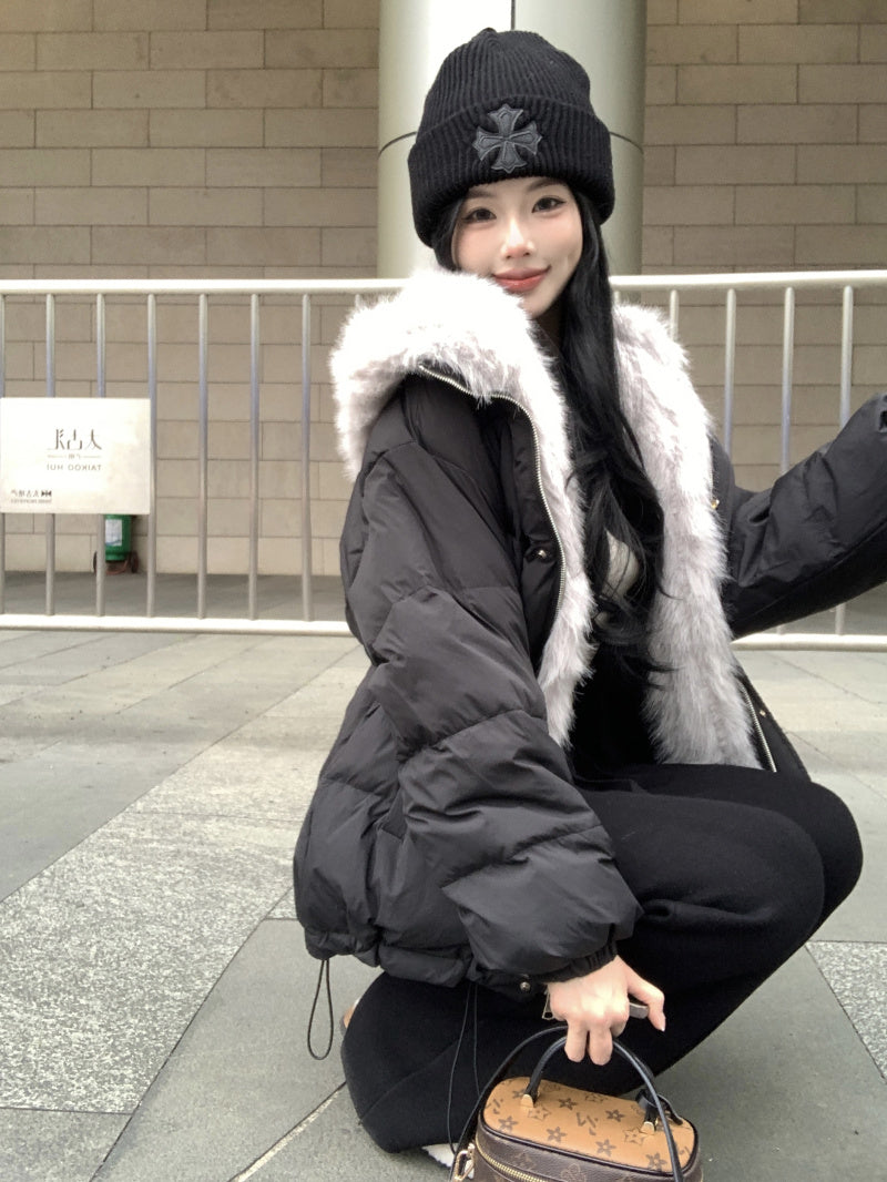 質感毛領連帽羽絨外套