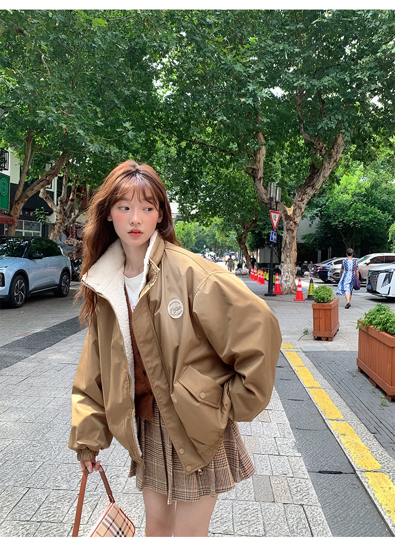 美式復古質感羊羔毛加絨外套