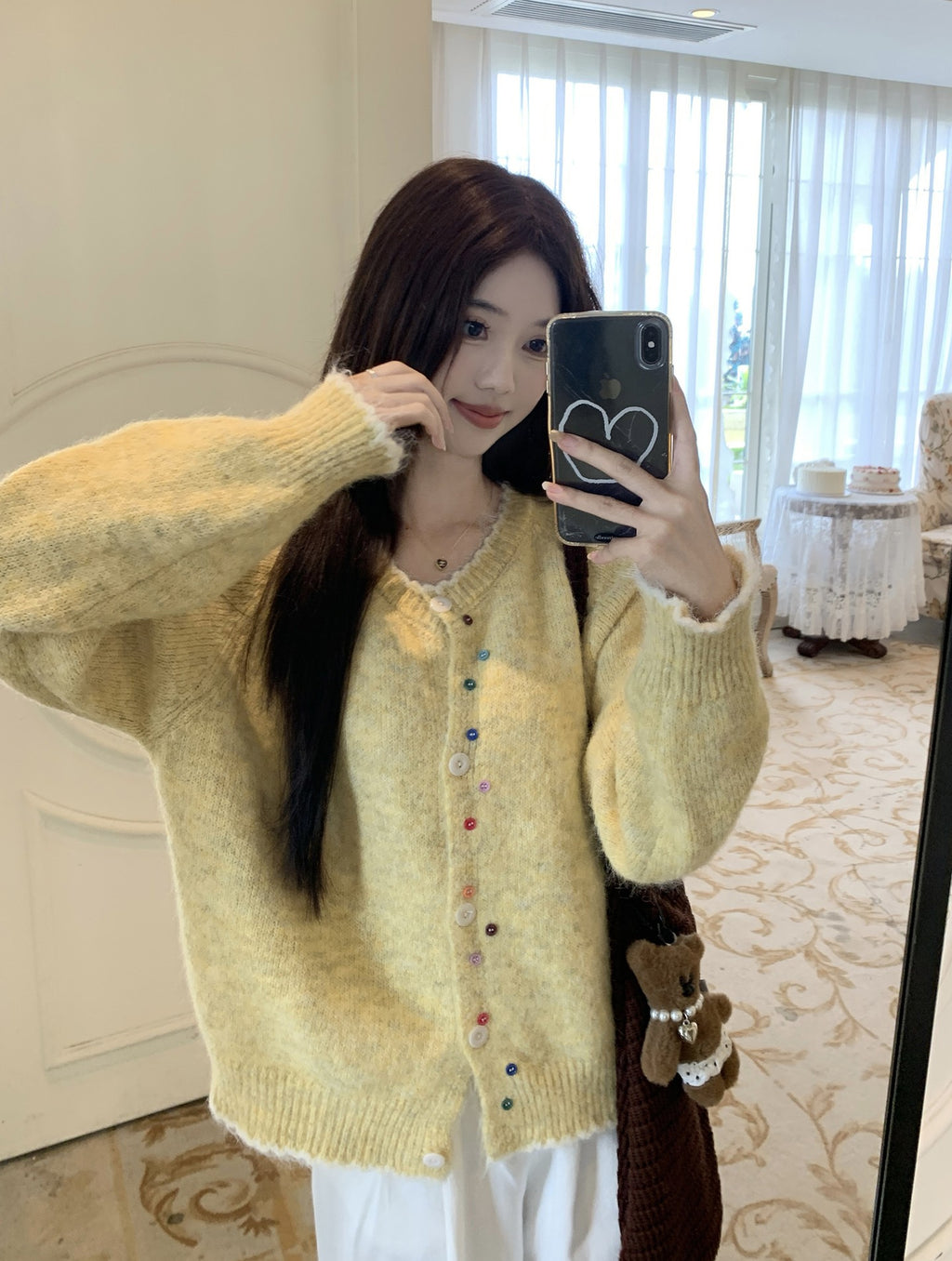 韓系撞色彩扣毛衣外套