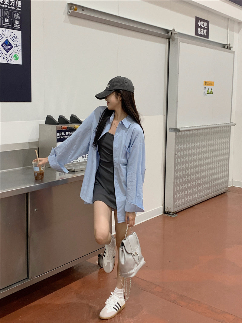 純色寬松休閒防曬襯衫外套