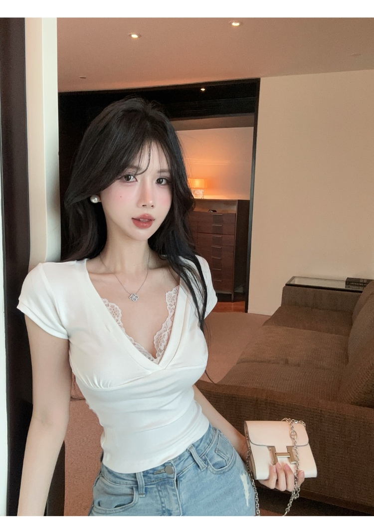 純欲V領蕾絲上衣