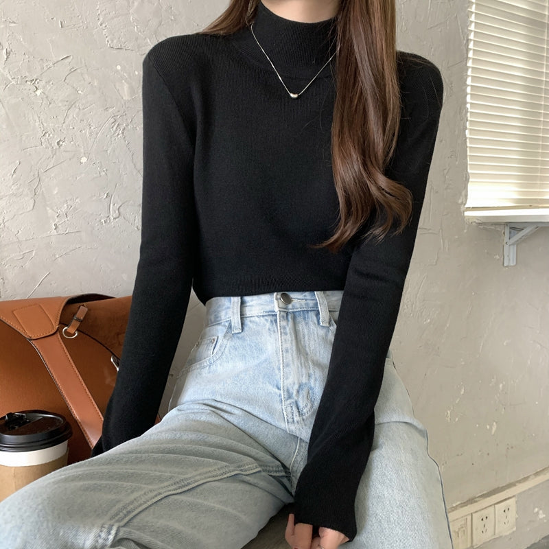 修身內搭半高領針織打底衫毛衣女