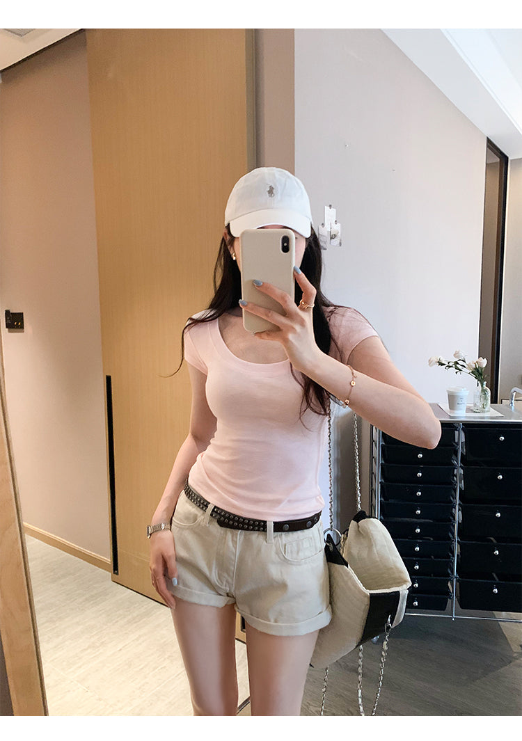 氣質U領短款上衣