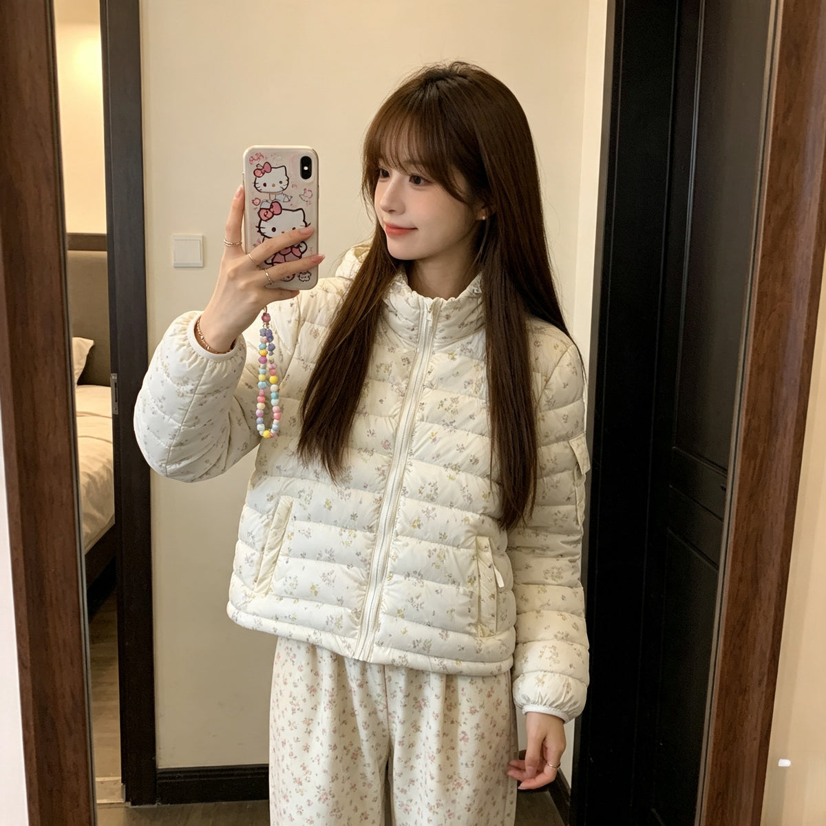 冬季質感慵懶風碎花波點羽絨服