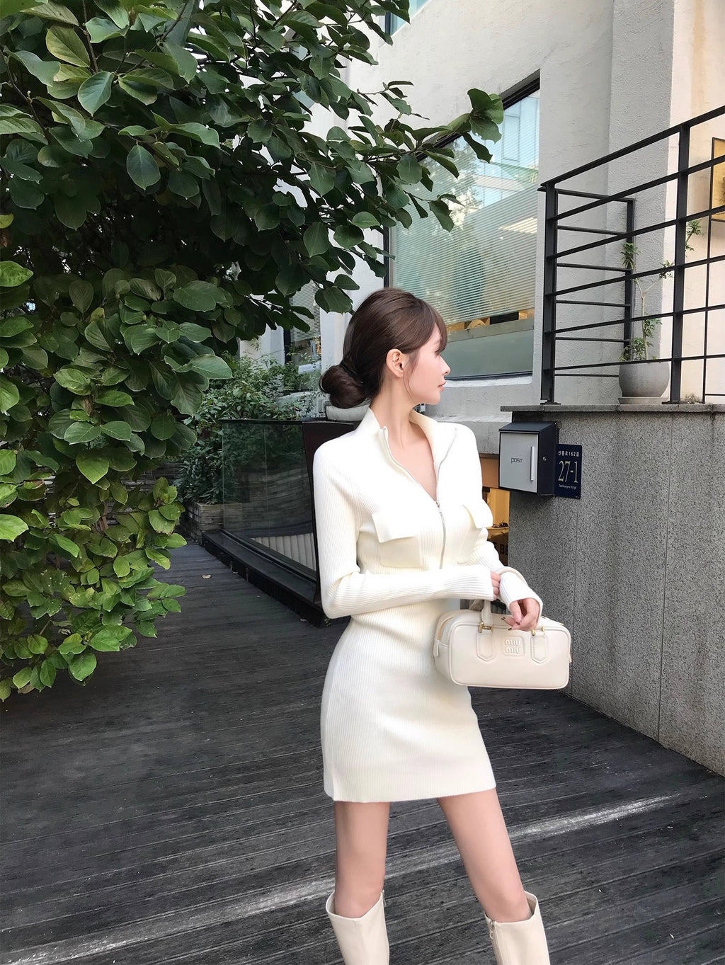 氣質名媛溫柔小香風針織毛衣連衣裙