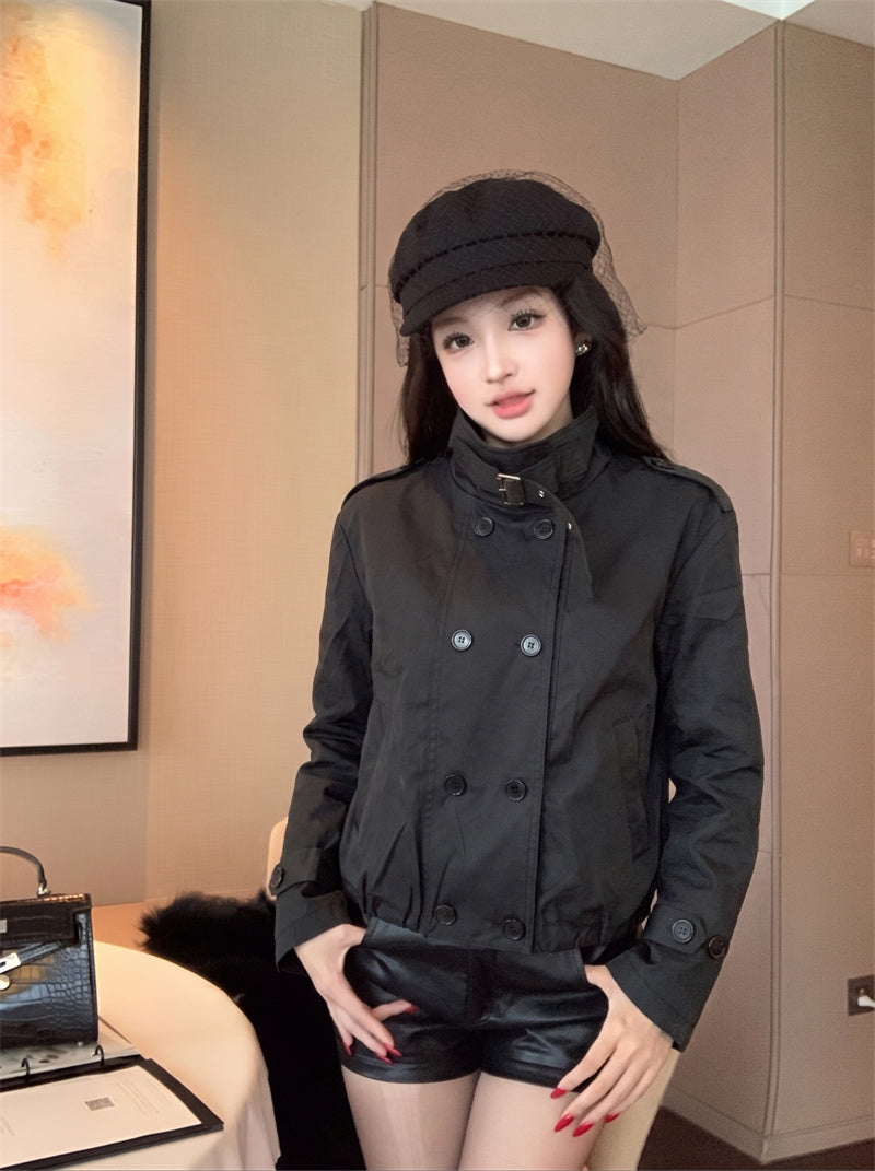 韓系高級感休閒立領雙排扣外套