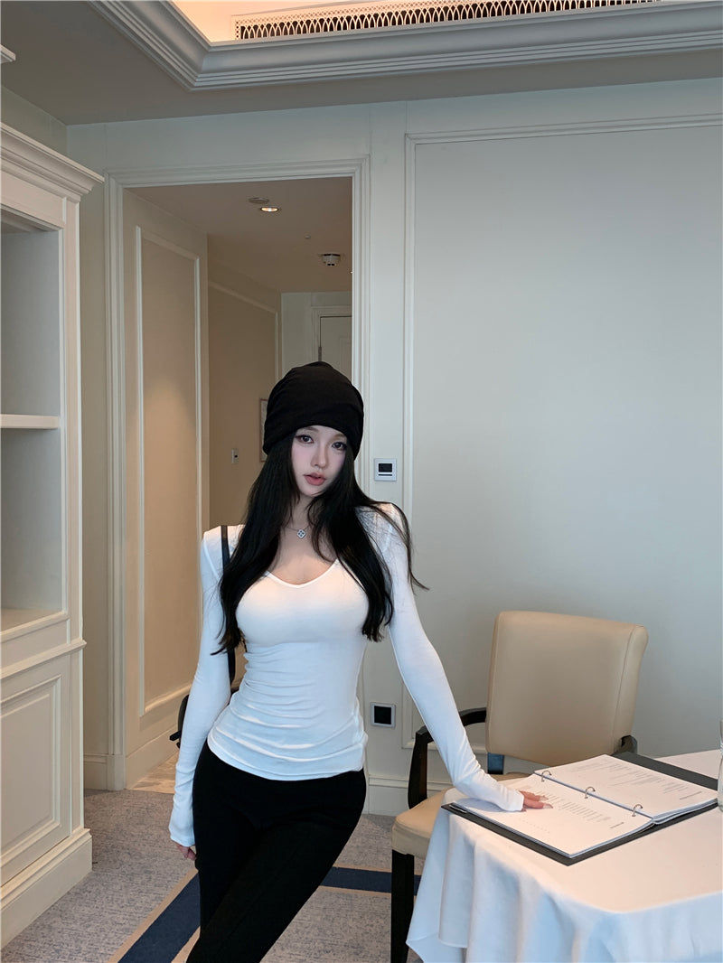 高級質感V領修身打底衫