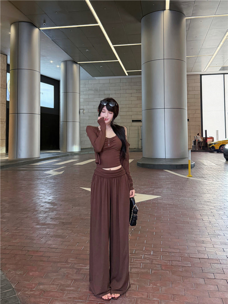 氣質性感蕾絲吊帶背心外套褲子三件套