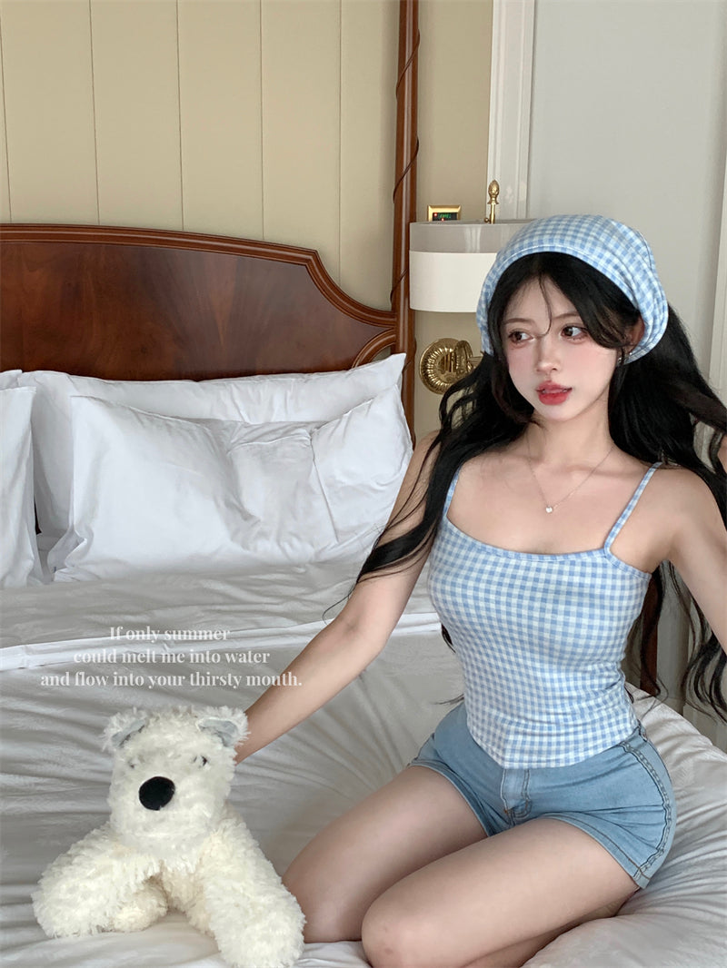 少女甜美可愛修身彈力吊帶