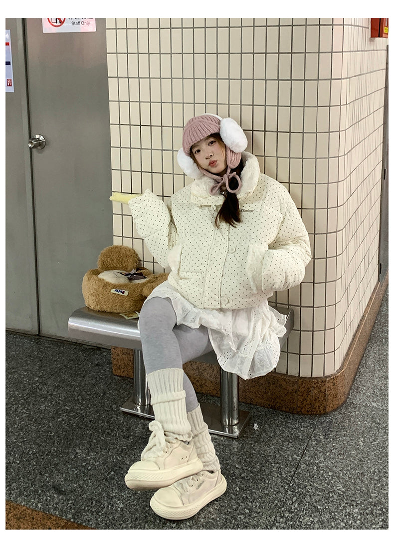 冬季慵懶風質感波點羽絨服