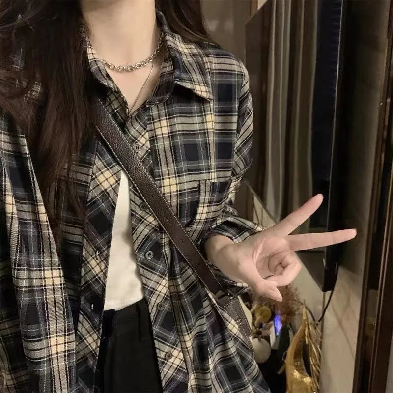 復古格子襯衫外套上衣